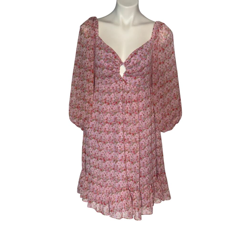 Taylor women’s floral pink smocked mini v-neckline dress